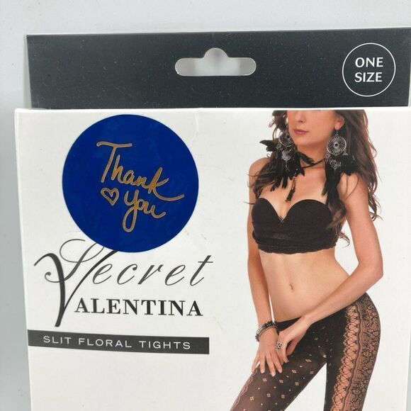 Secret Valentina Women’s Black Split Nylon Spandex Floral Tights OSFM - Picture 2 of 7